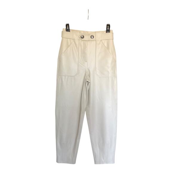 Veronica Beard Ecru Vegan Leather Atala Pants Tapered Leg Women's Size 2 NWT - Picture 7 of 16
